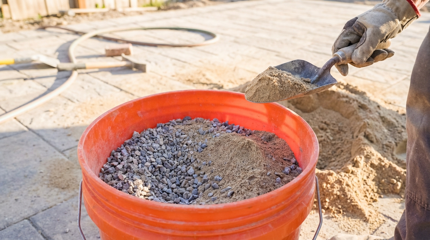 apprenez à doser facilement votre béton avec un mélange sable-gravier en utilisant un seau, pour des travaux de construction précis et efficaces.