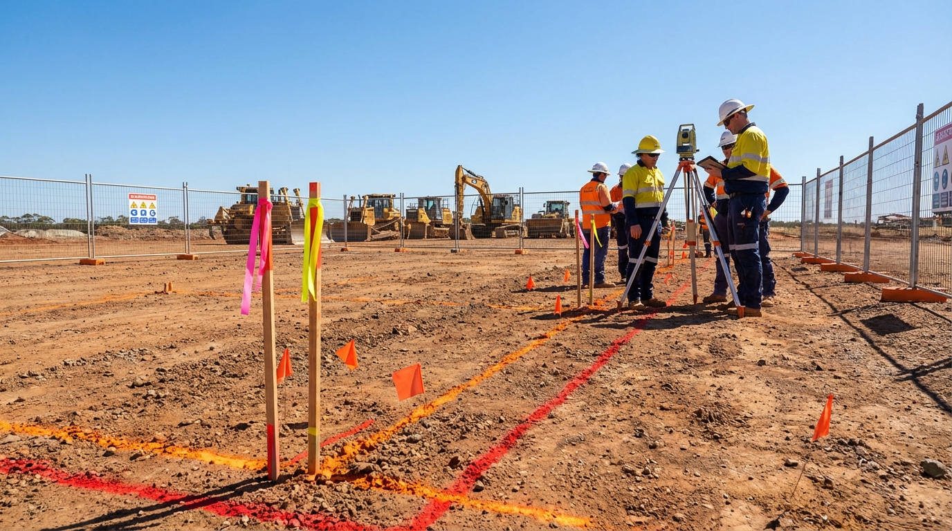 assurez la conformité de votre chantier avec un marquage et piquetage réglementaire avant terrassement, garantissant sécurité et précision des travaux.